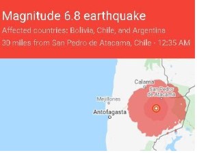6.8-Magnitude Quake Strikes Chile, Sparks Foundry Fire