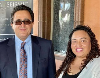 CELEBRATING SUCCESS – Dr. Wilma Franco and Ali Sahab met recently to mark completion of the SELA video series sponsored by Optimum Seismic.